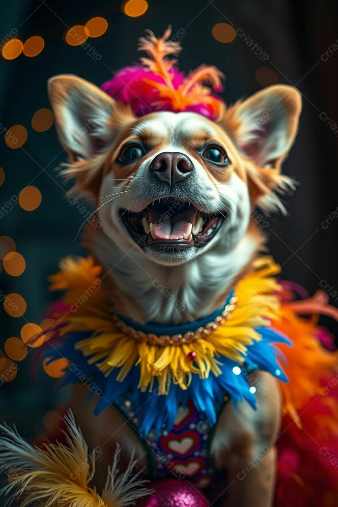 Cachorro chihuahua fantasiado cores vibrantes