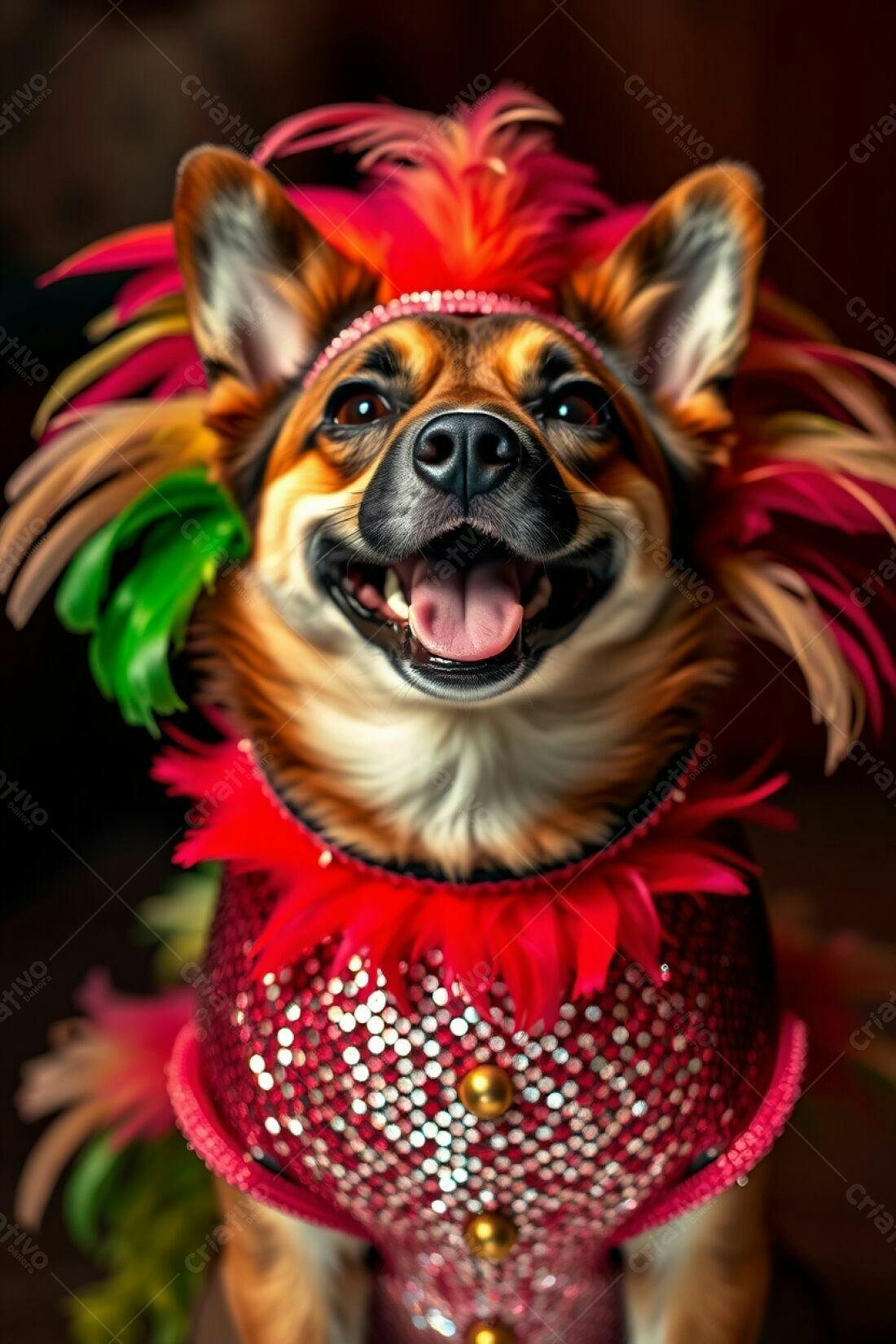 Cachorro feliz com fantasia de carnaval