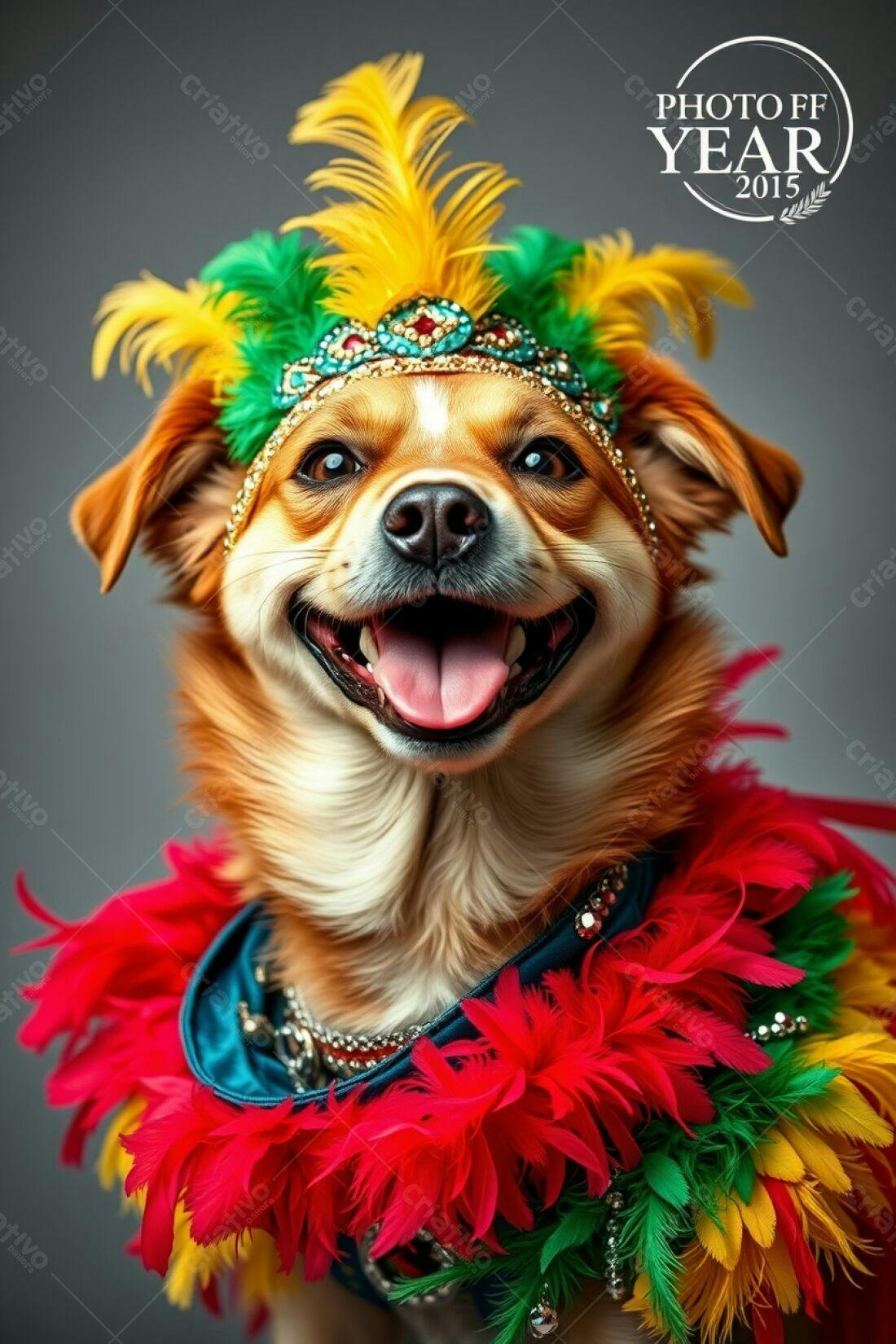 Cachorro feliz com fantasia de Carnaval