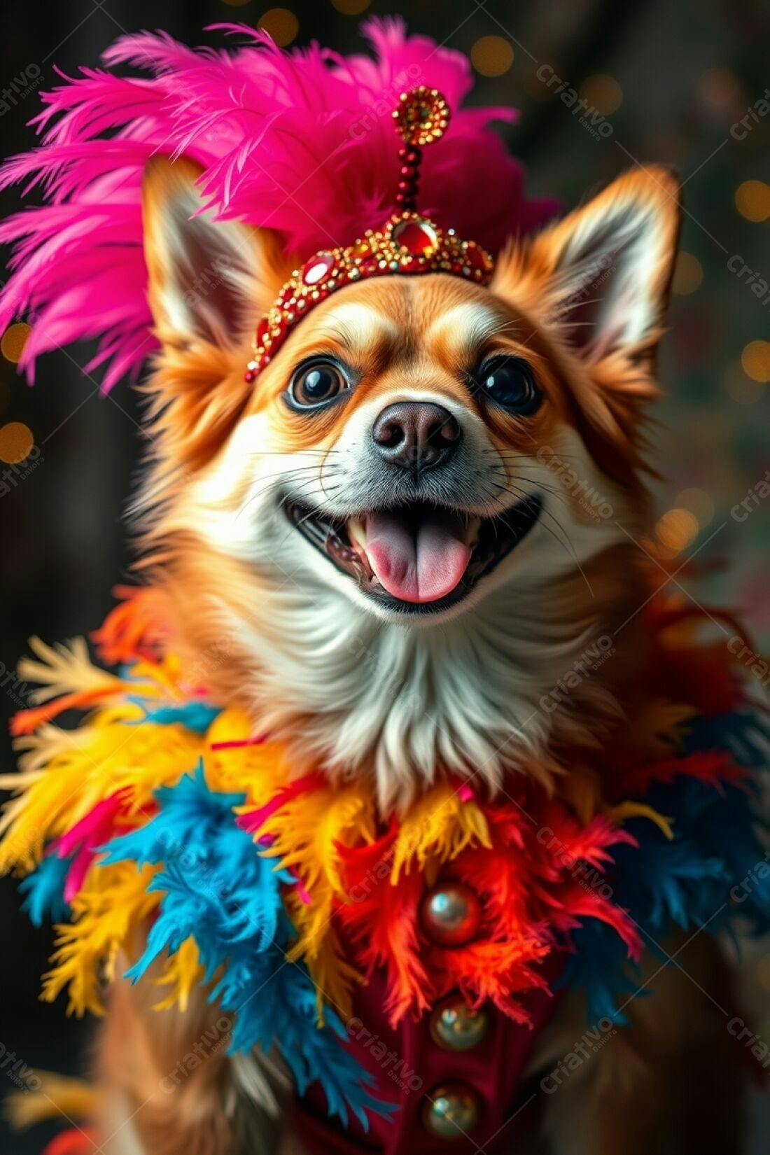 Cachorro feliz com fantasia de carnaval