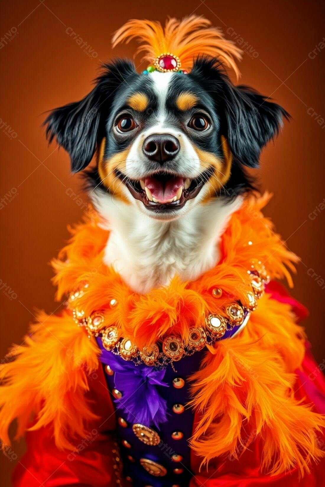 Cachorro feliz em fantasia vibrante