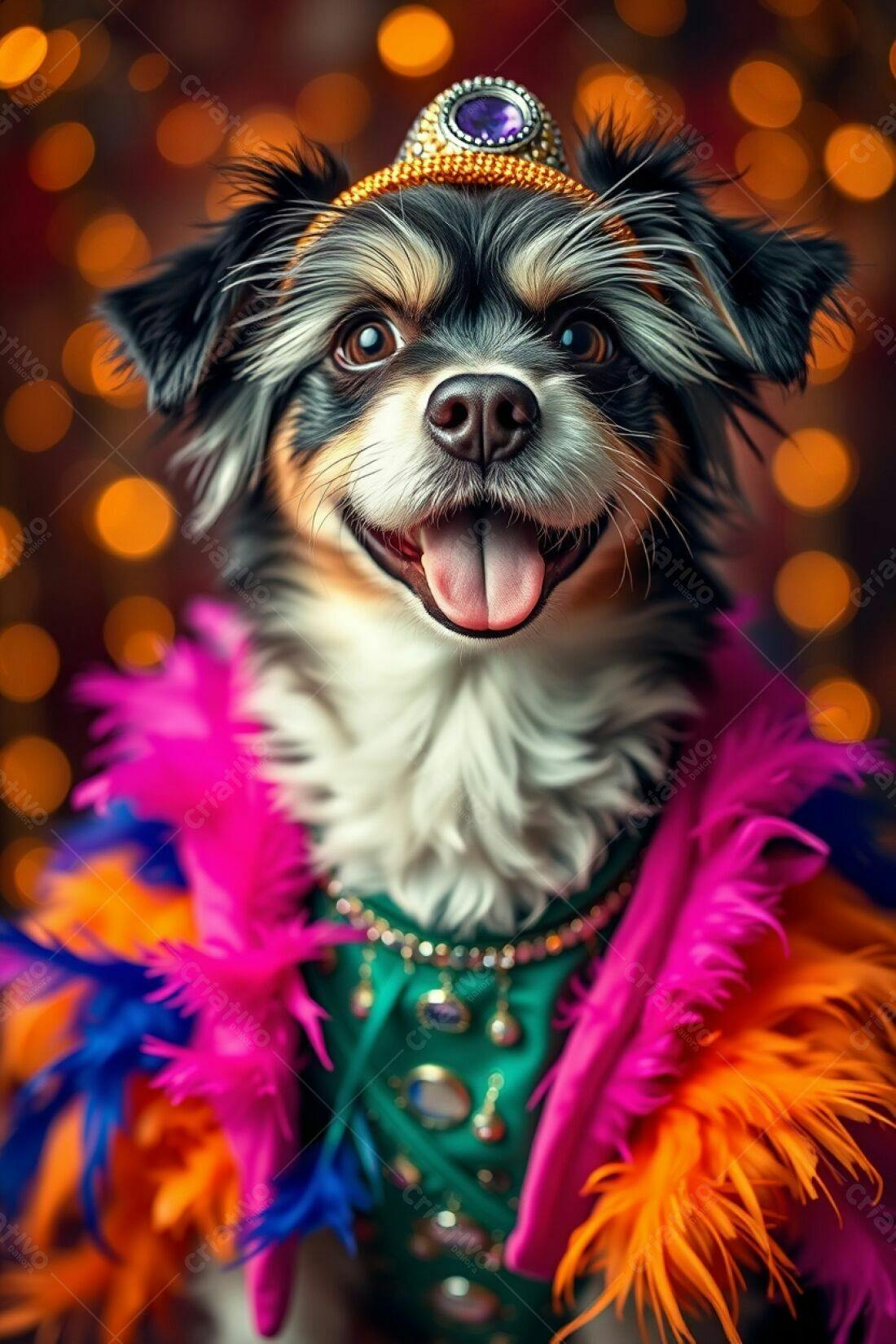 Cachorro sorridente fantasia colorida