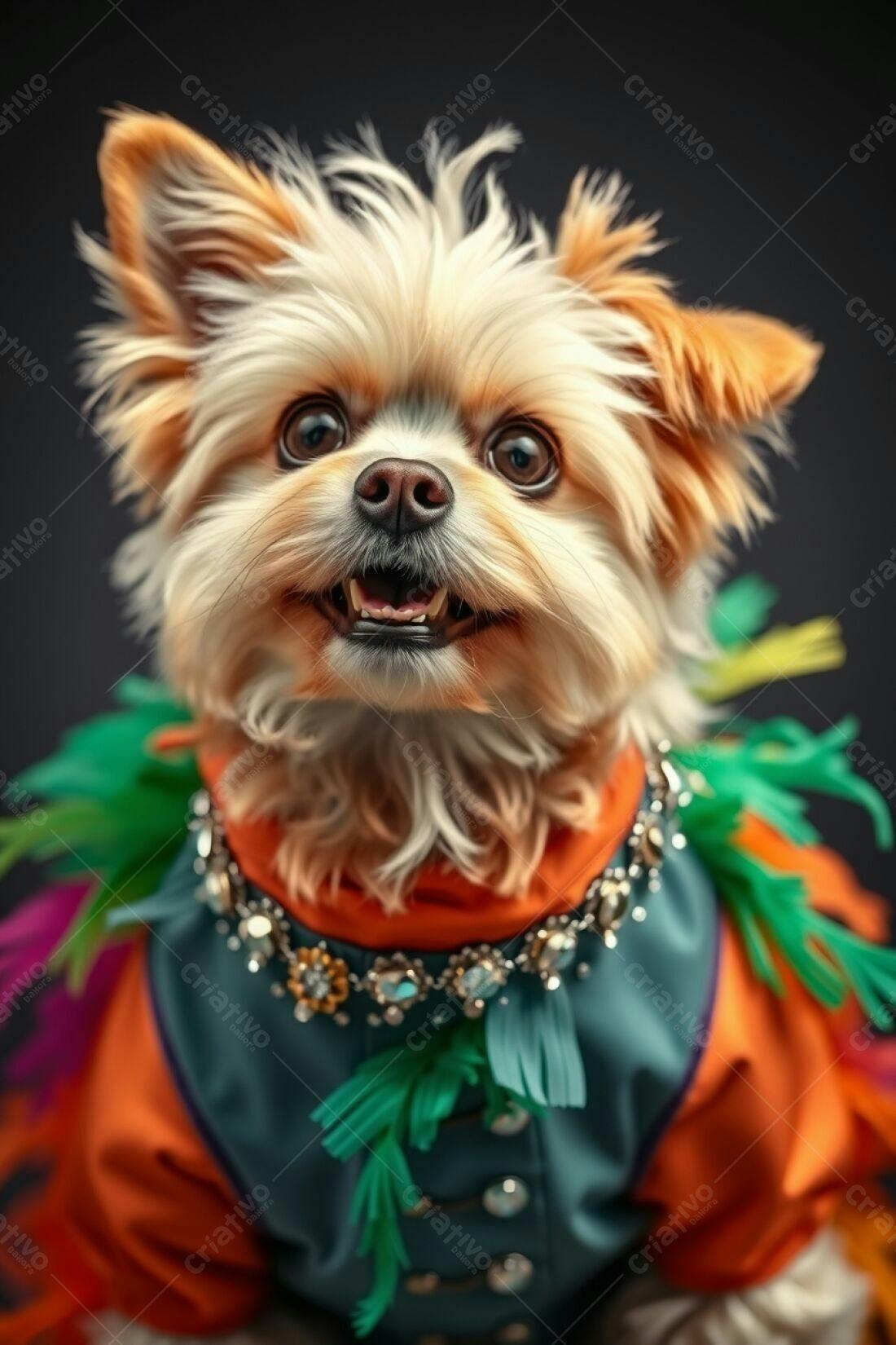 Cachorro Yorkshire vestindo roupa colorida