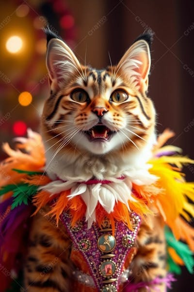 Gato Muito Fofo Fantasiado Com Roupa De Carnaval