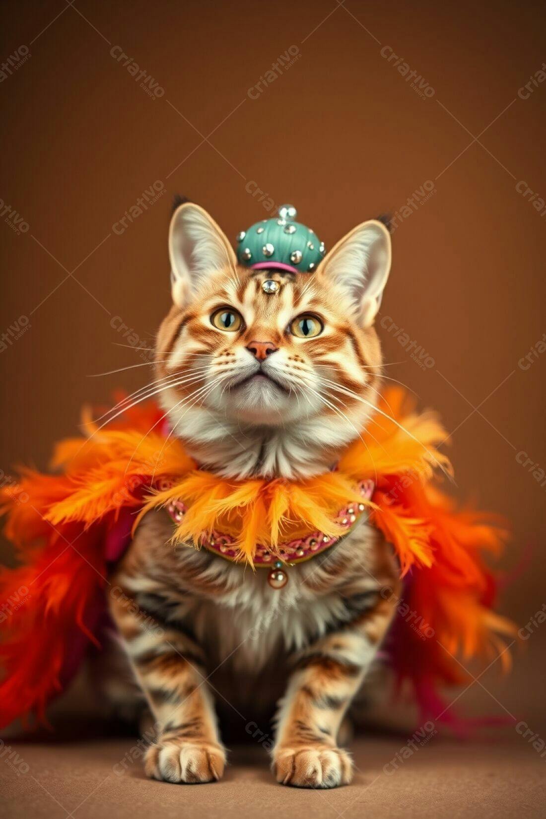 Gato Bengal usando fantasia laranja
