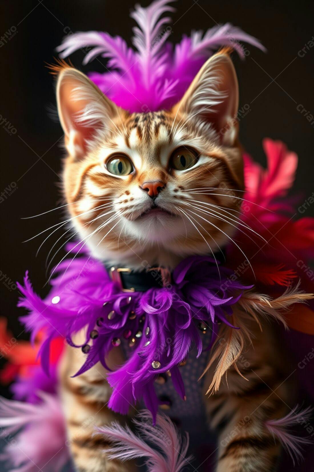 Gatinho com Penas Roxas e Rosa