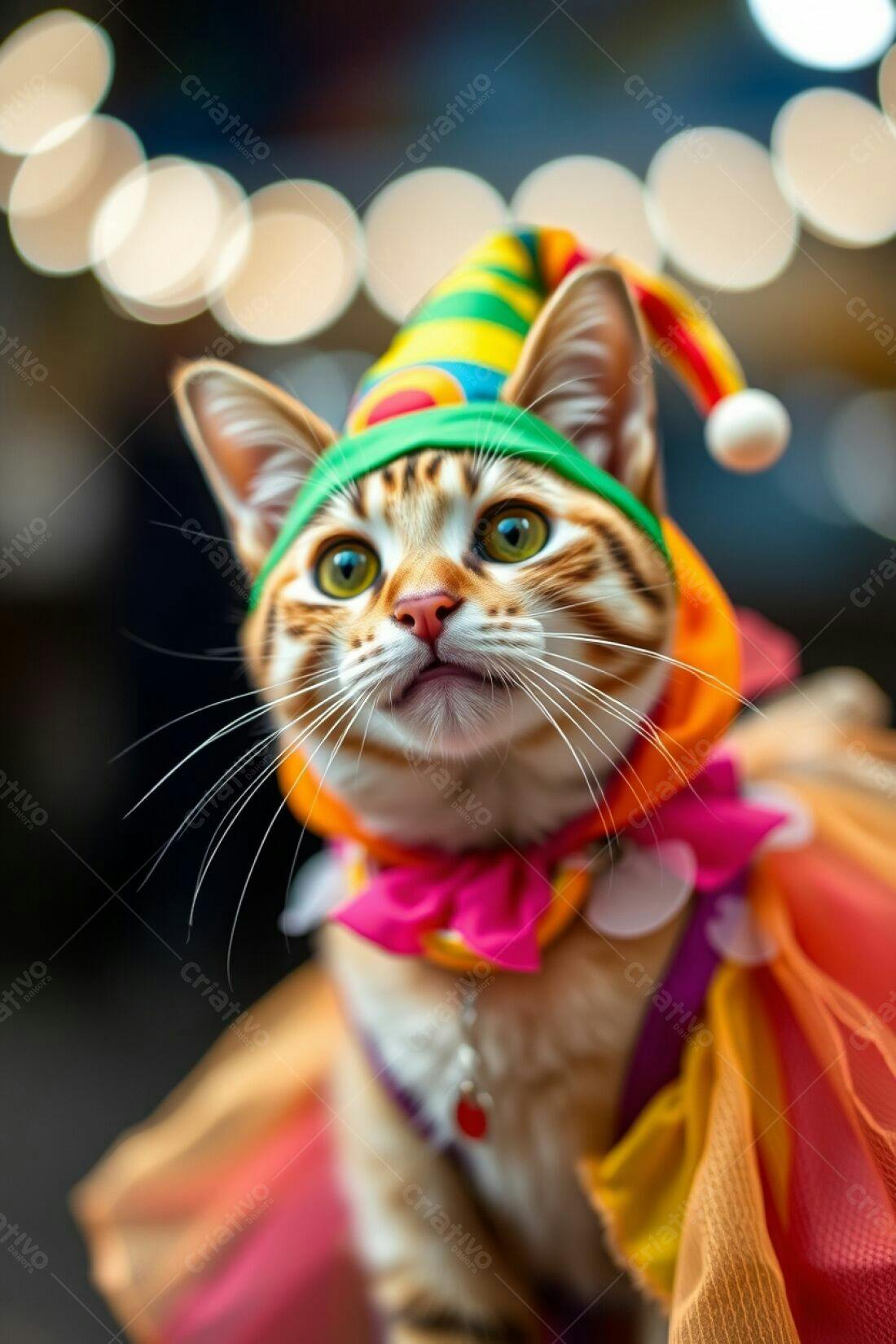 Gato com fantasia de palhaço
