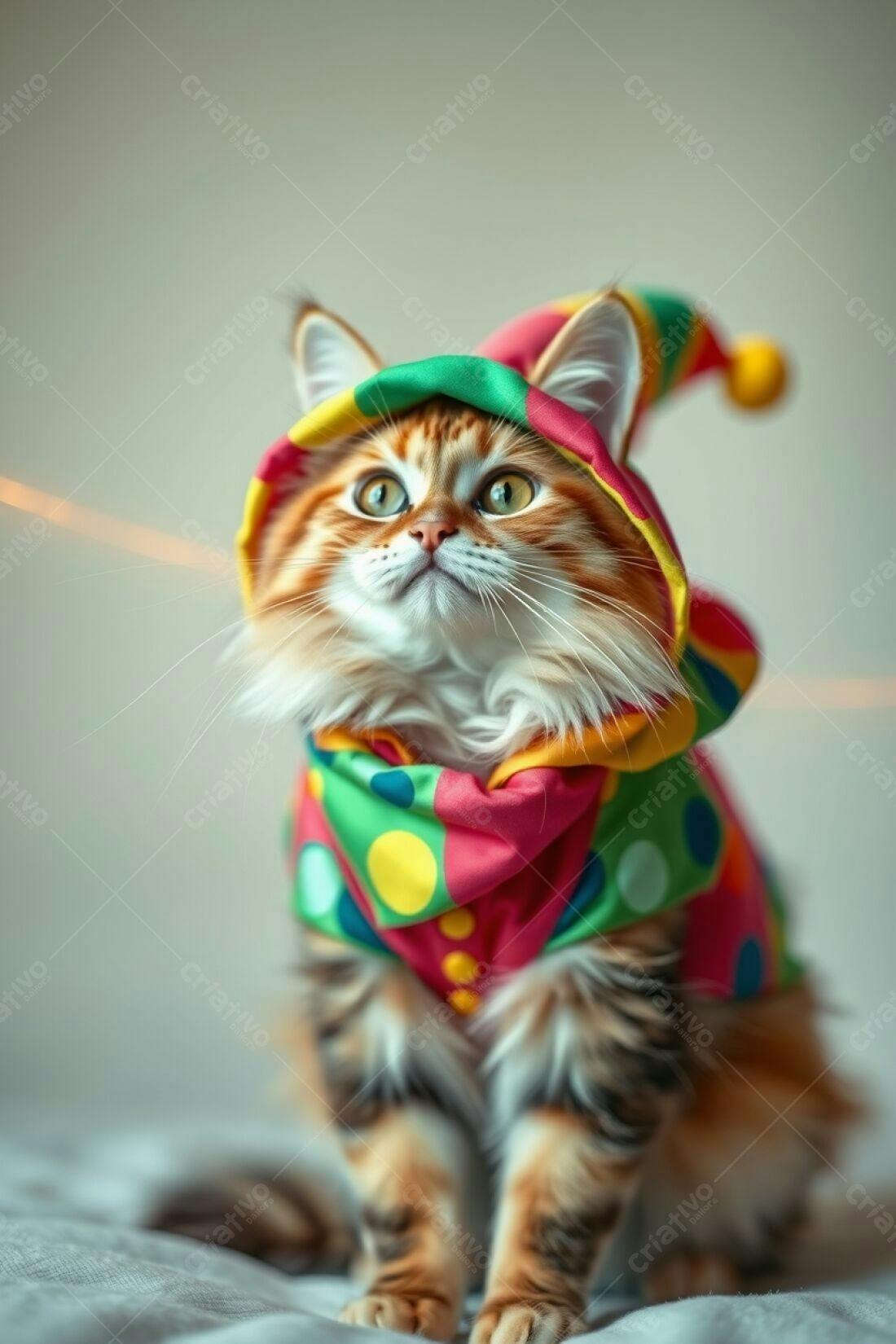 Gato fofo com roupa de palhaço