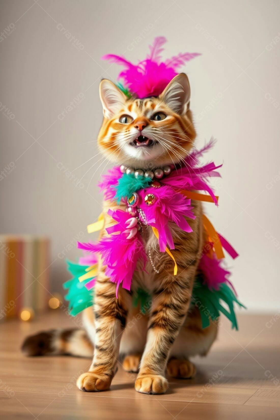 Gato Bengal com fantasia colorida