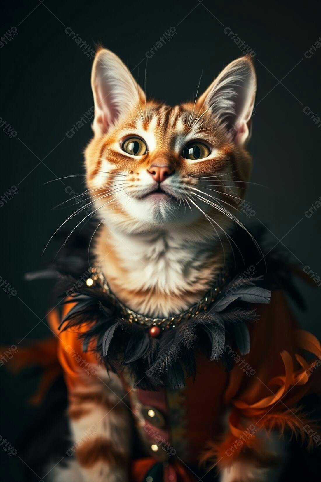 Gato ruivo com roupa de Halloween
