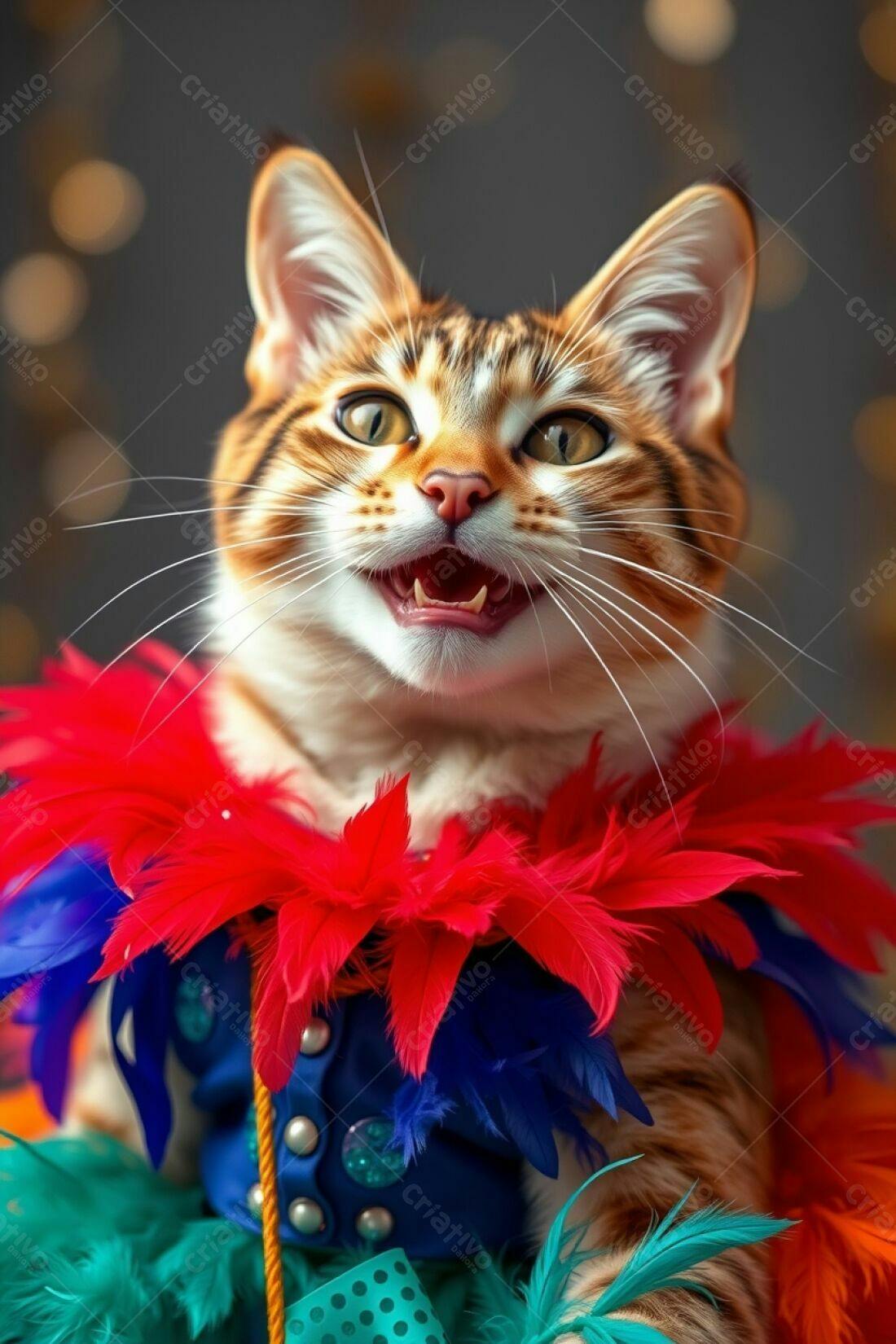 Gato Marrom com Fantasia de Carnaval