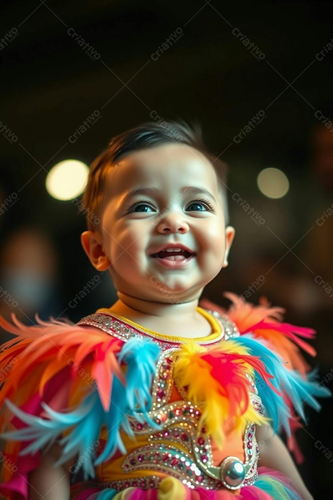 Bebê sorridente em fantasia colorida