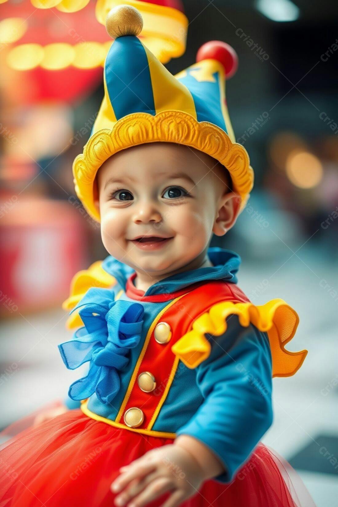 Bebê sorridente vestido de palhaço