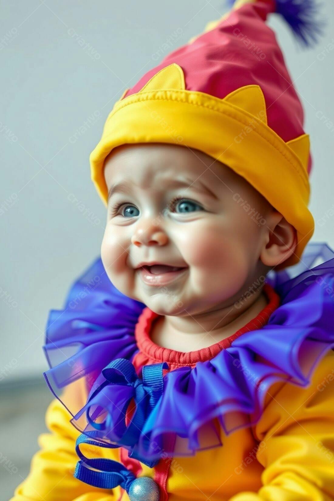 Bebê sorridente com fantasia de palhaço