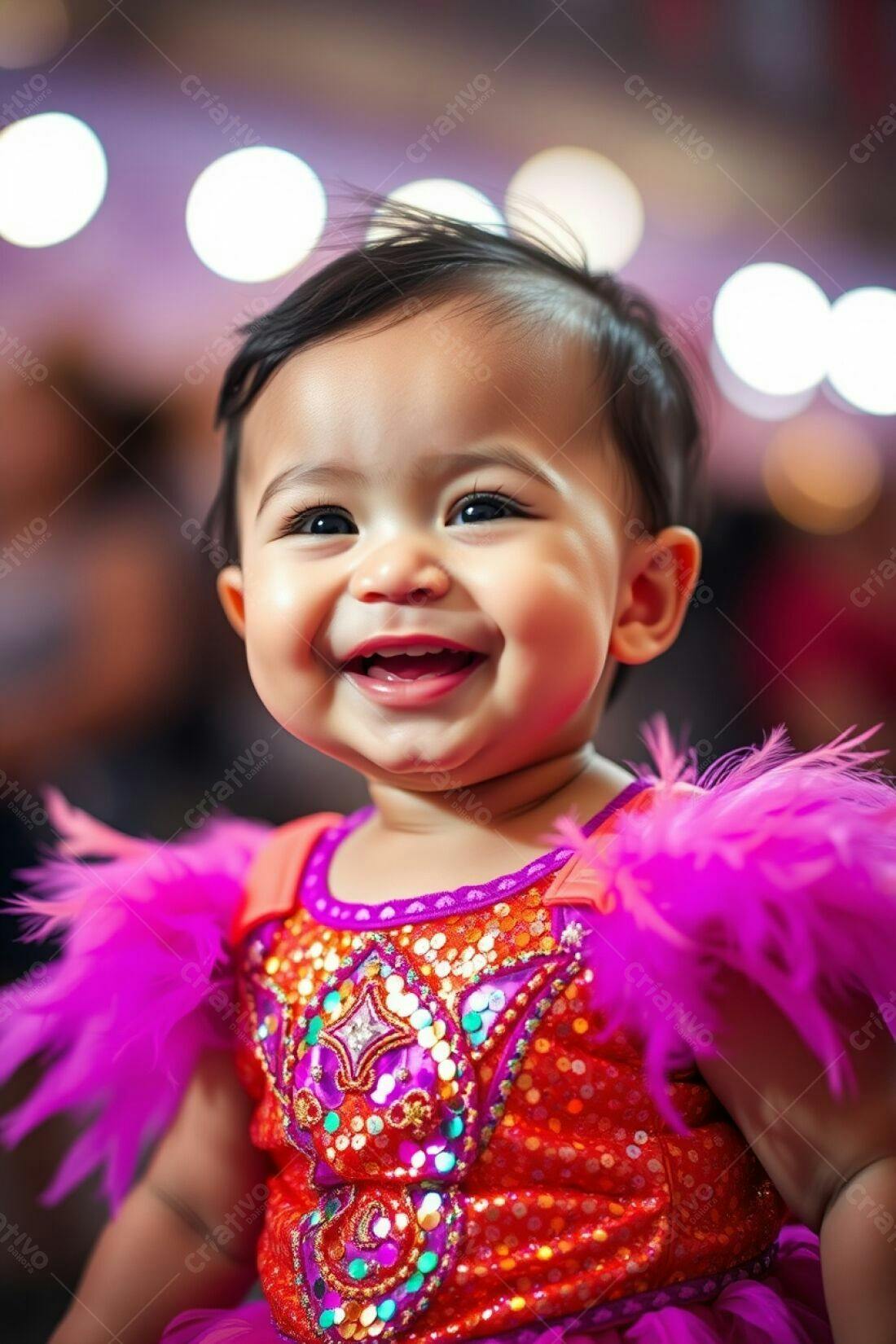 Bebê rindo em vestido brilhante