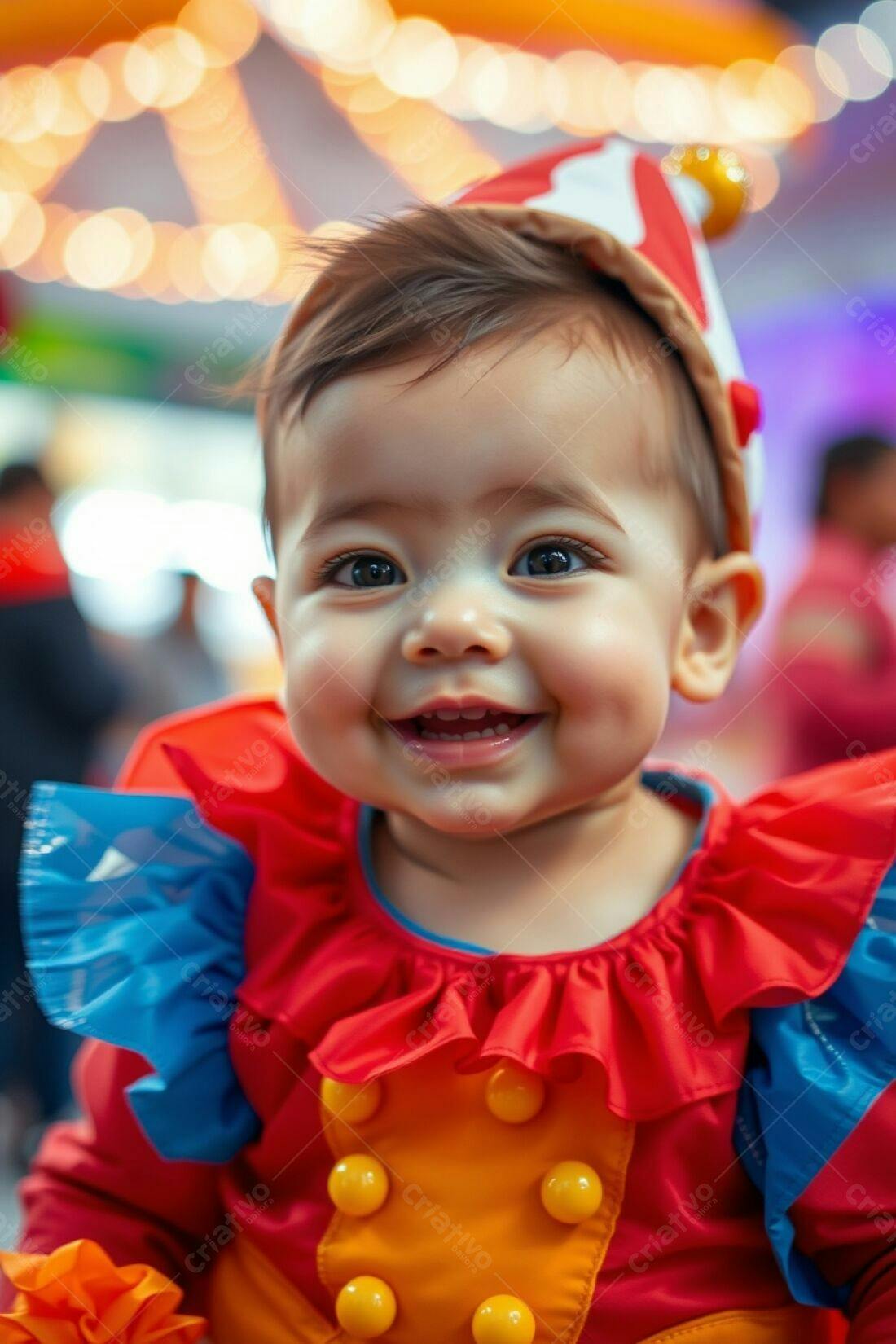 Bebê sorridente fantasiado de palhaço