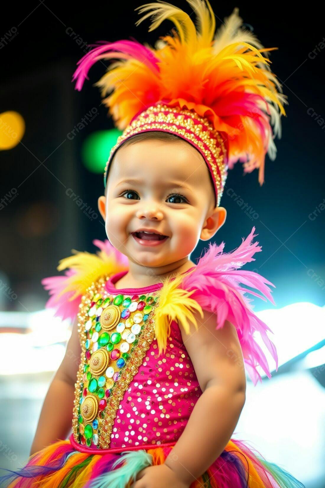 Bebê sorridente com fantasia de Carnaval