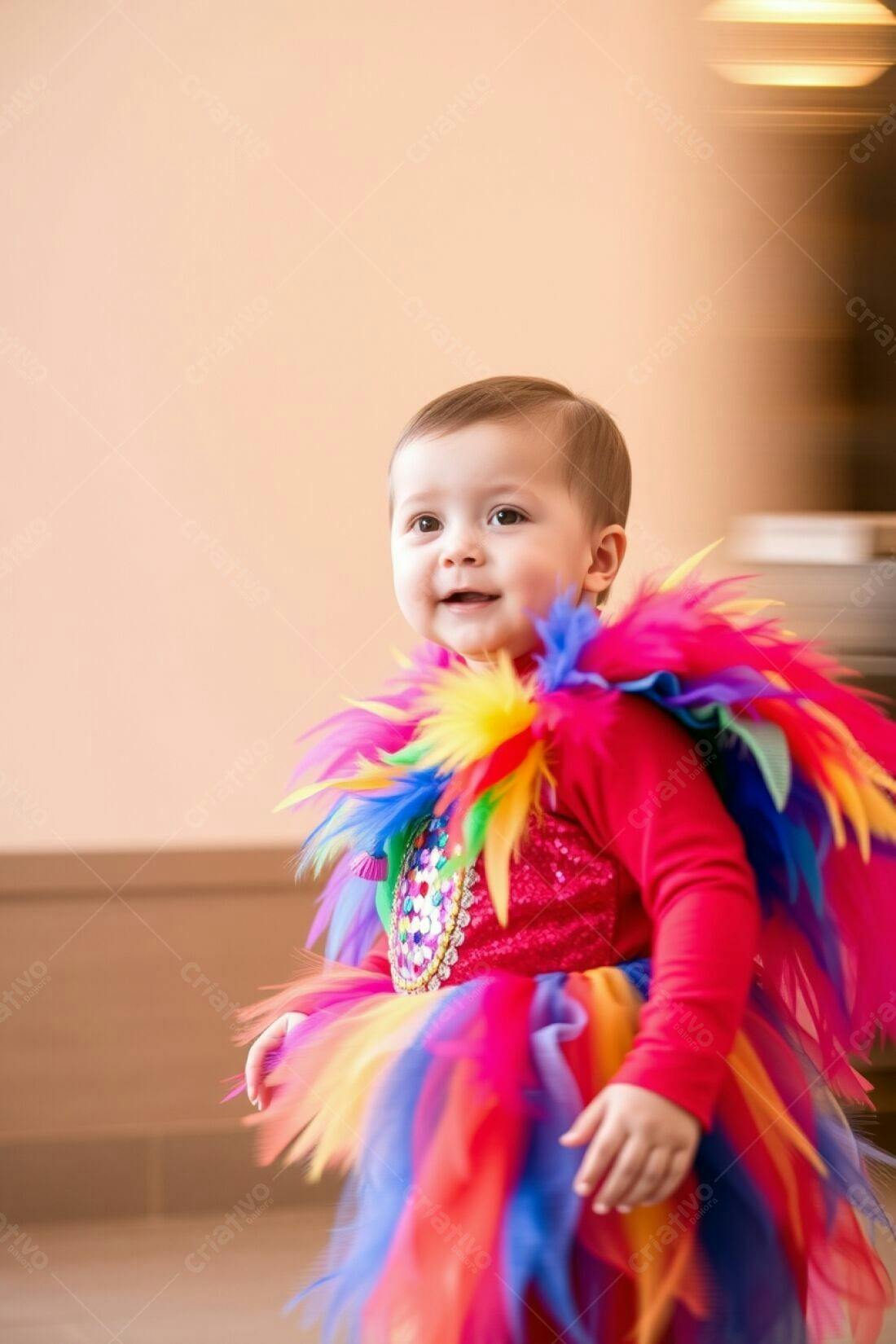 Bebê sorridente em fantasia arco-íris