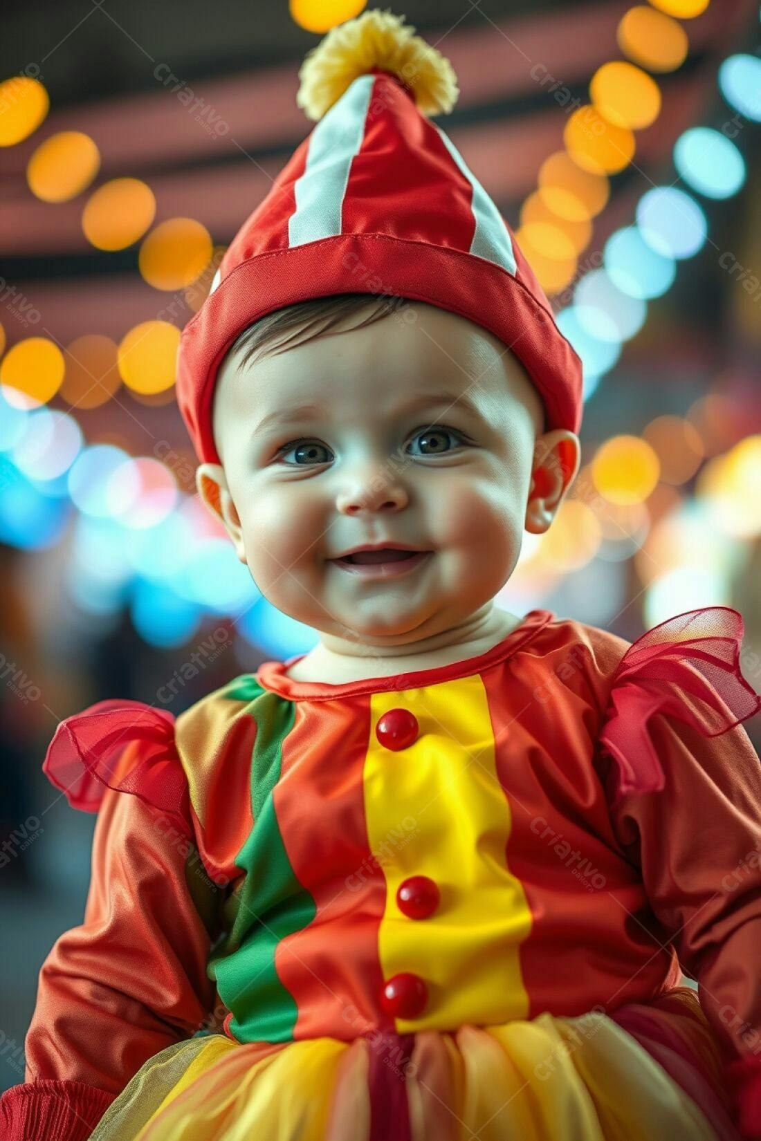 Bebê sorridente fantasiado de palhaço