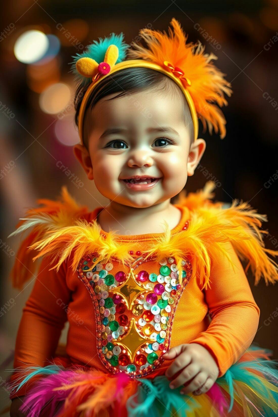 Bebê sorridente fantasiada de carnaval