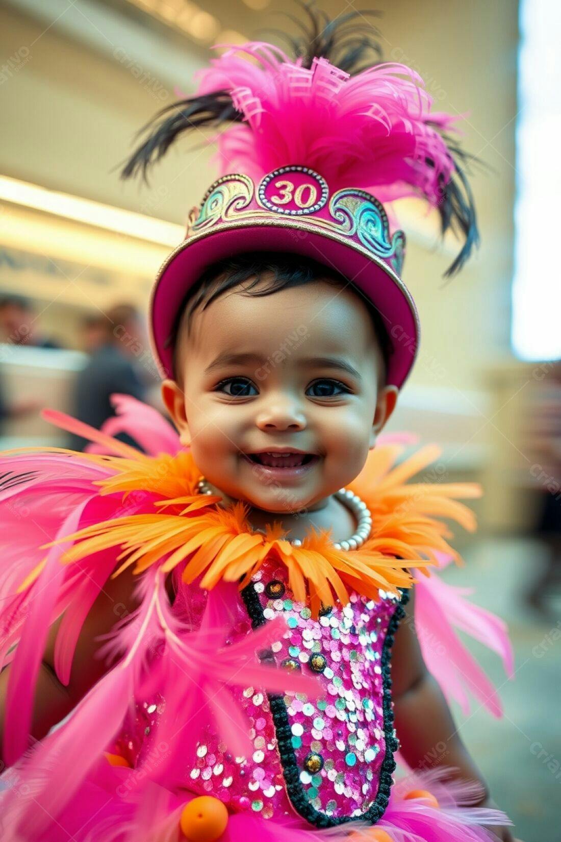 Bebê sorridente em fantasia de Carnaval