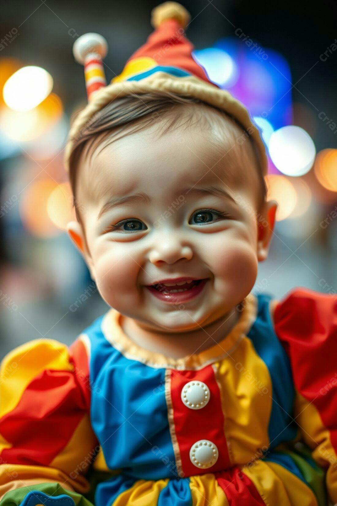 Bebê feliz fantasiado de palhaço