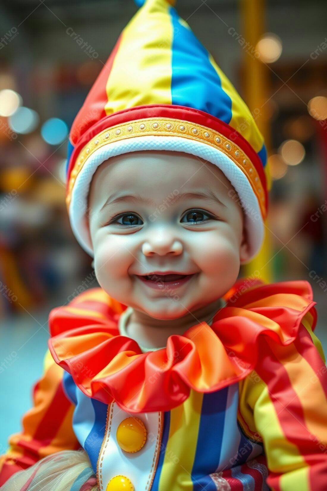 Bebê sorridente com fantasia de palhaço
