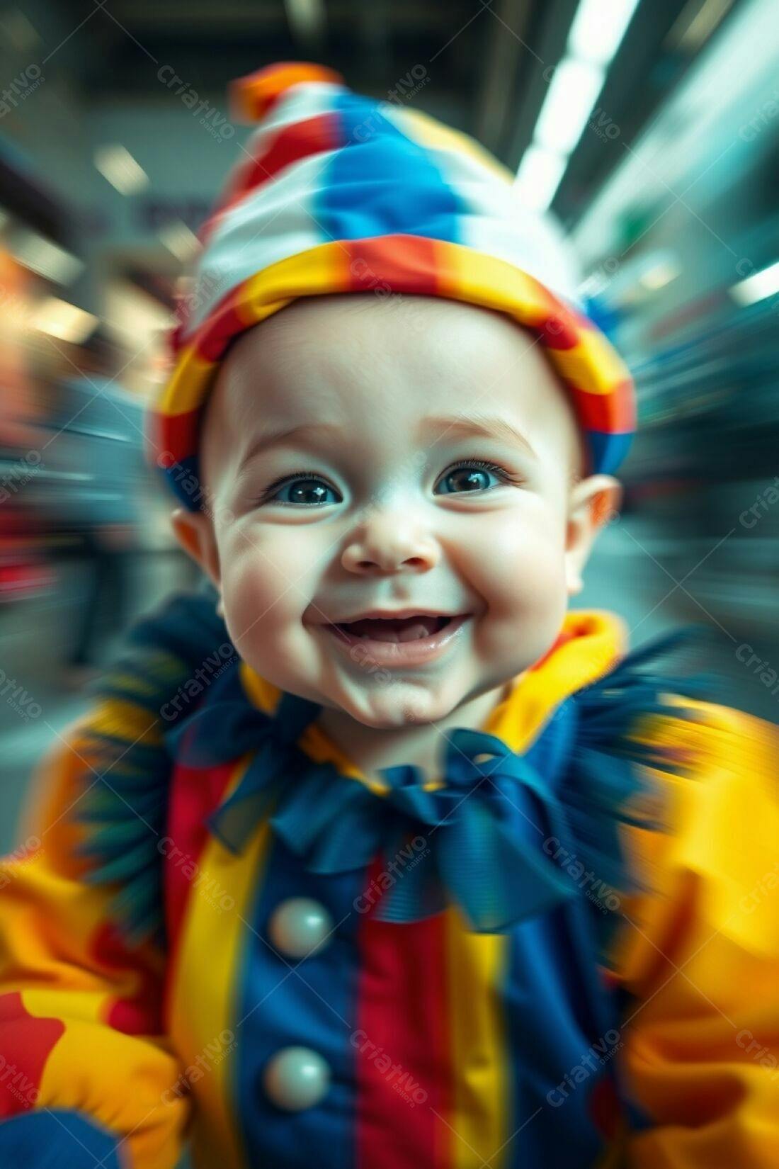 Bebê sorridente fantasia palhaço cores vibrantes