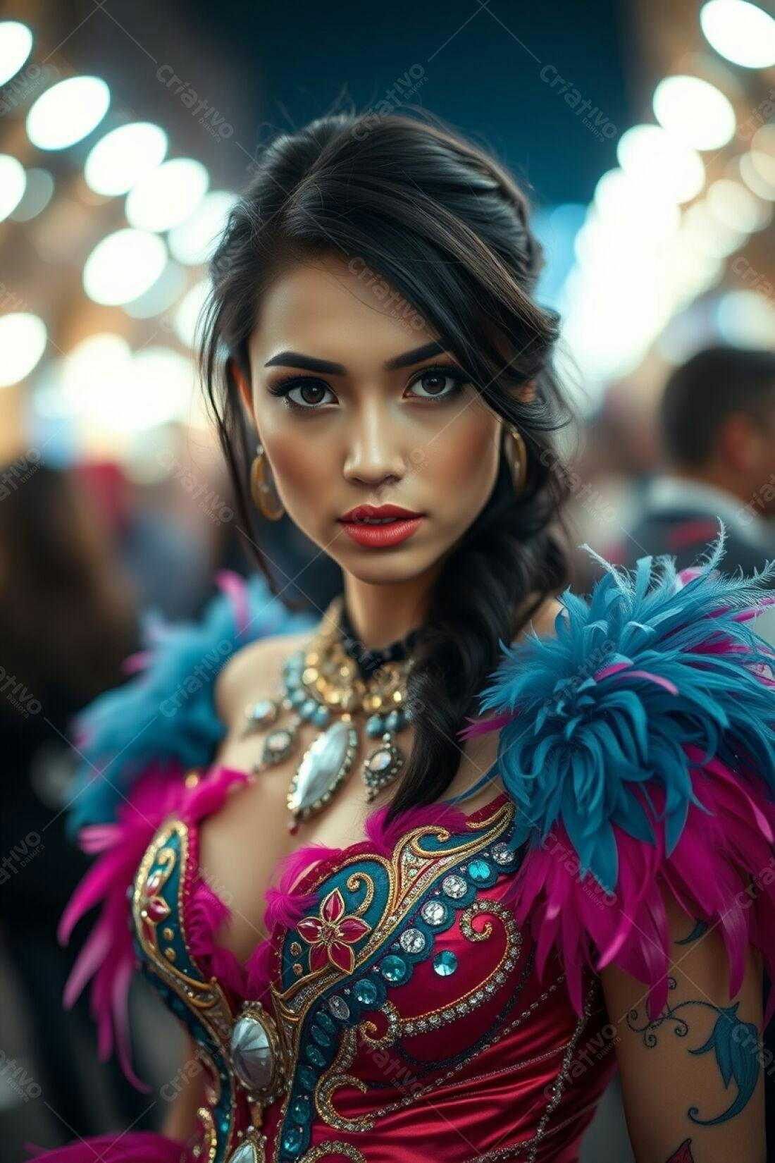 Modelo asiática em traje vibrante