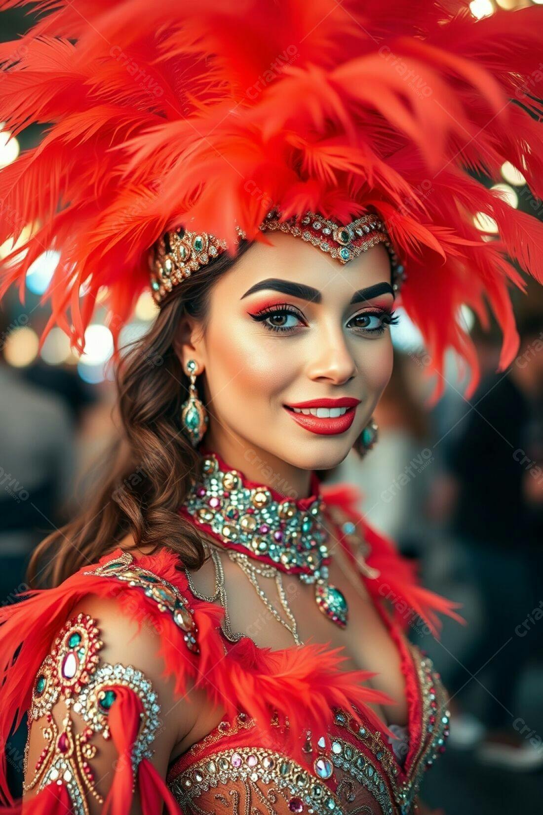 Bailarina com fantasia vermelha e penas