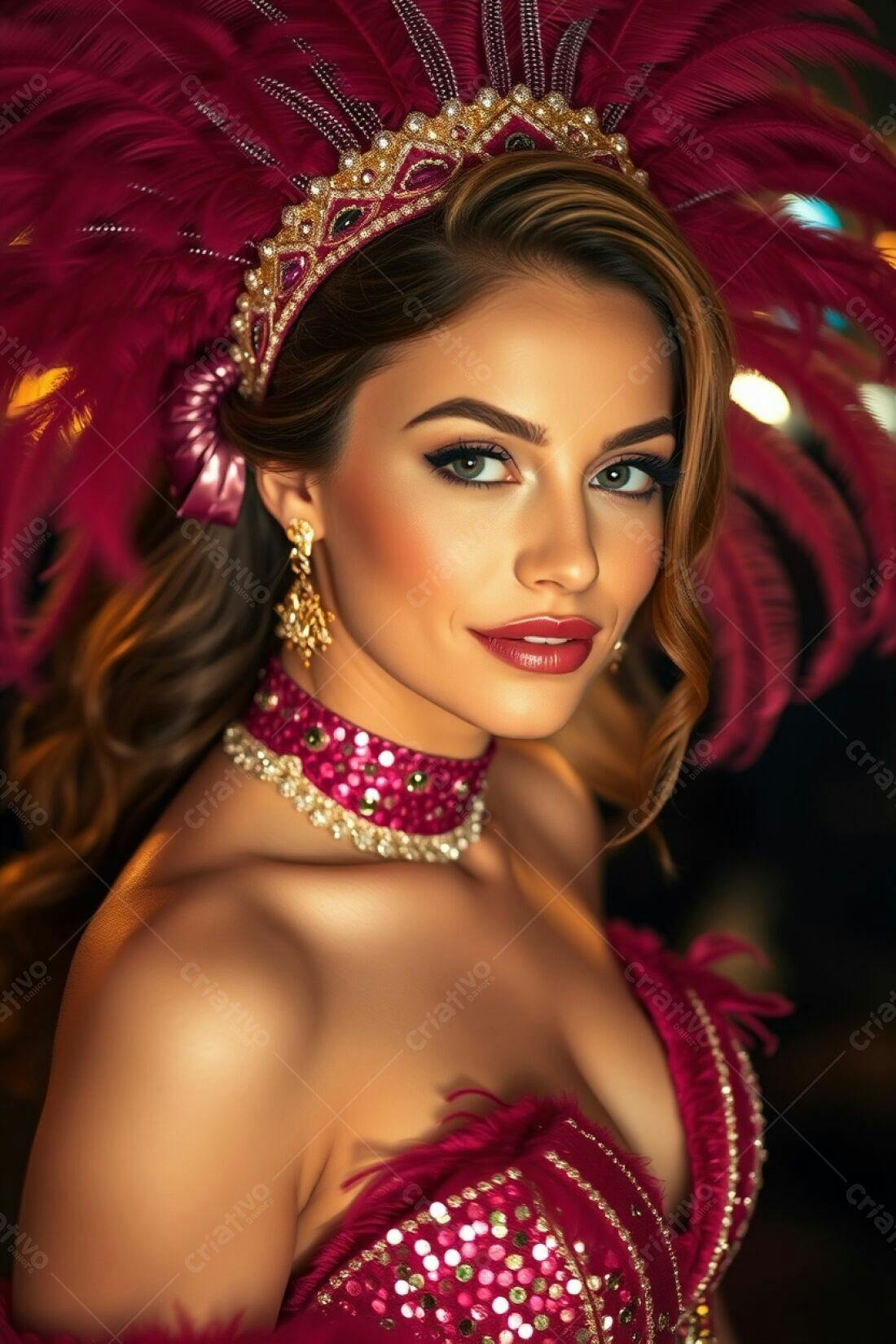 Modelo com fantasia de carnaval vermelha