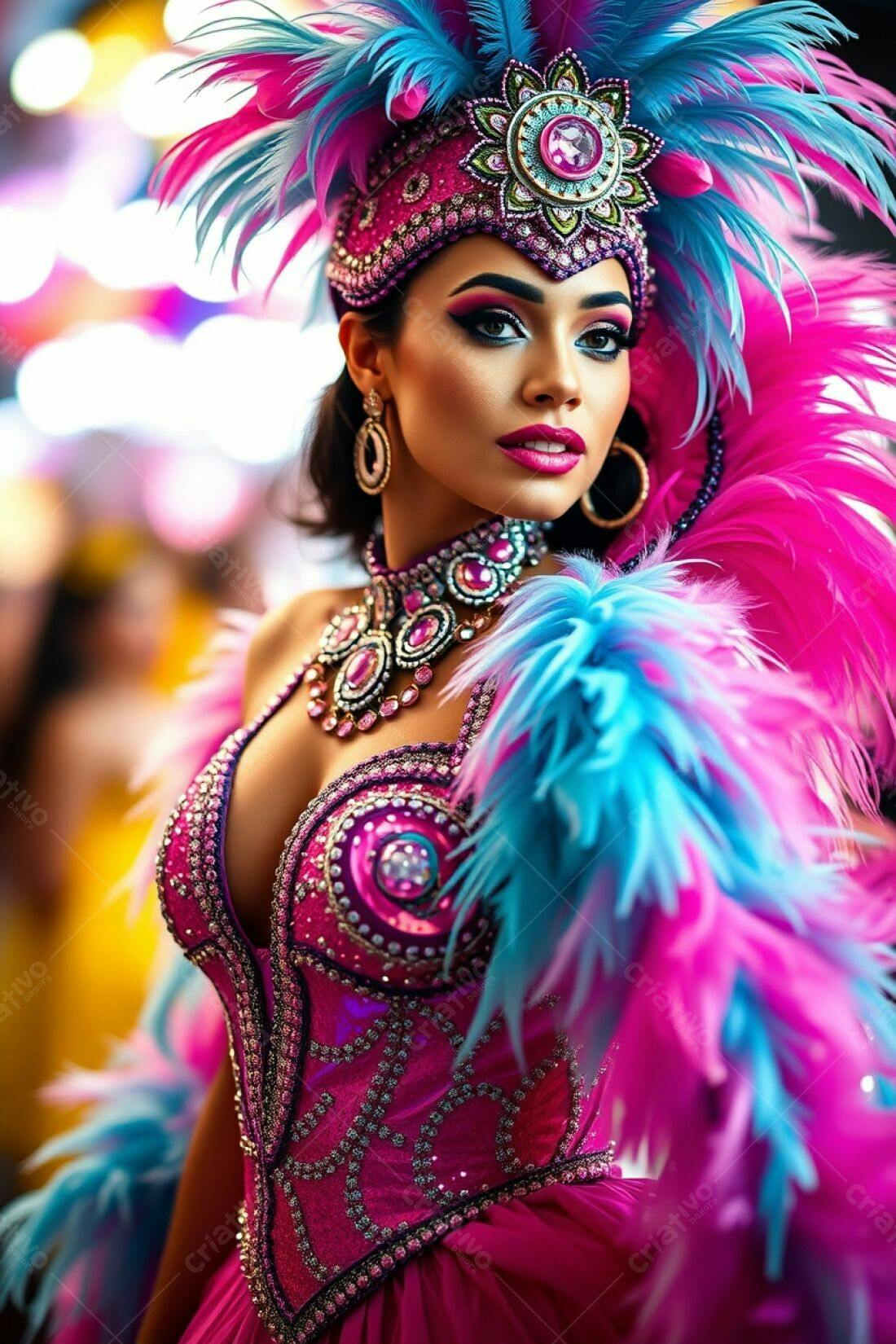 Bailarina de Carnaval em traje rosa e azul