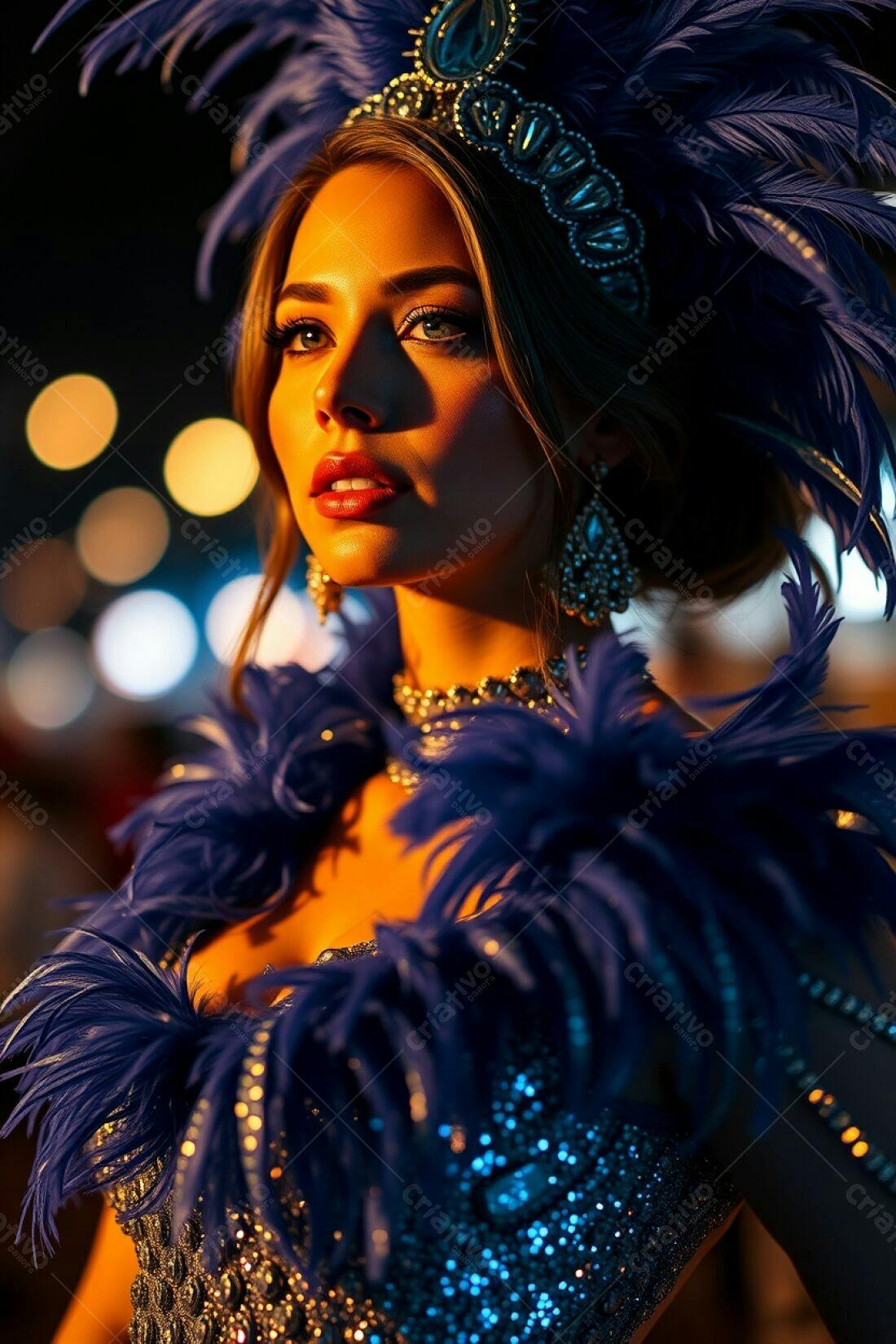 Modelo usando fantasia azul e brilhante
