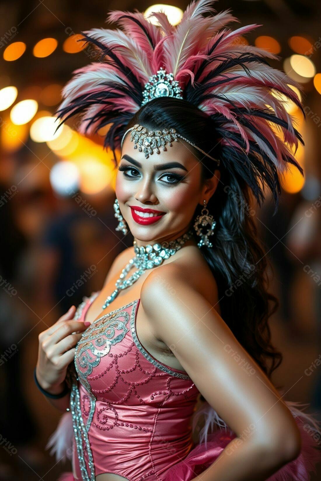Bailarina com fantasia rosa e plumas