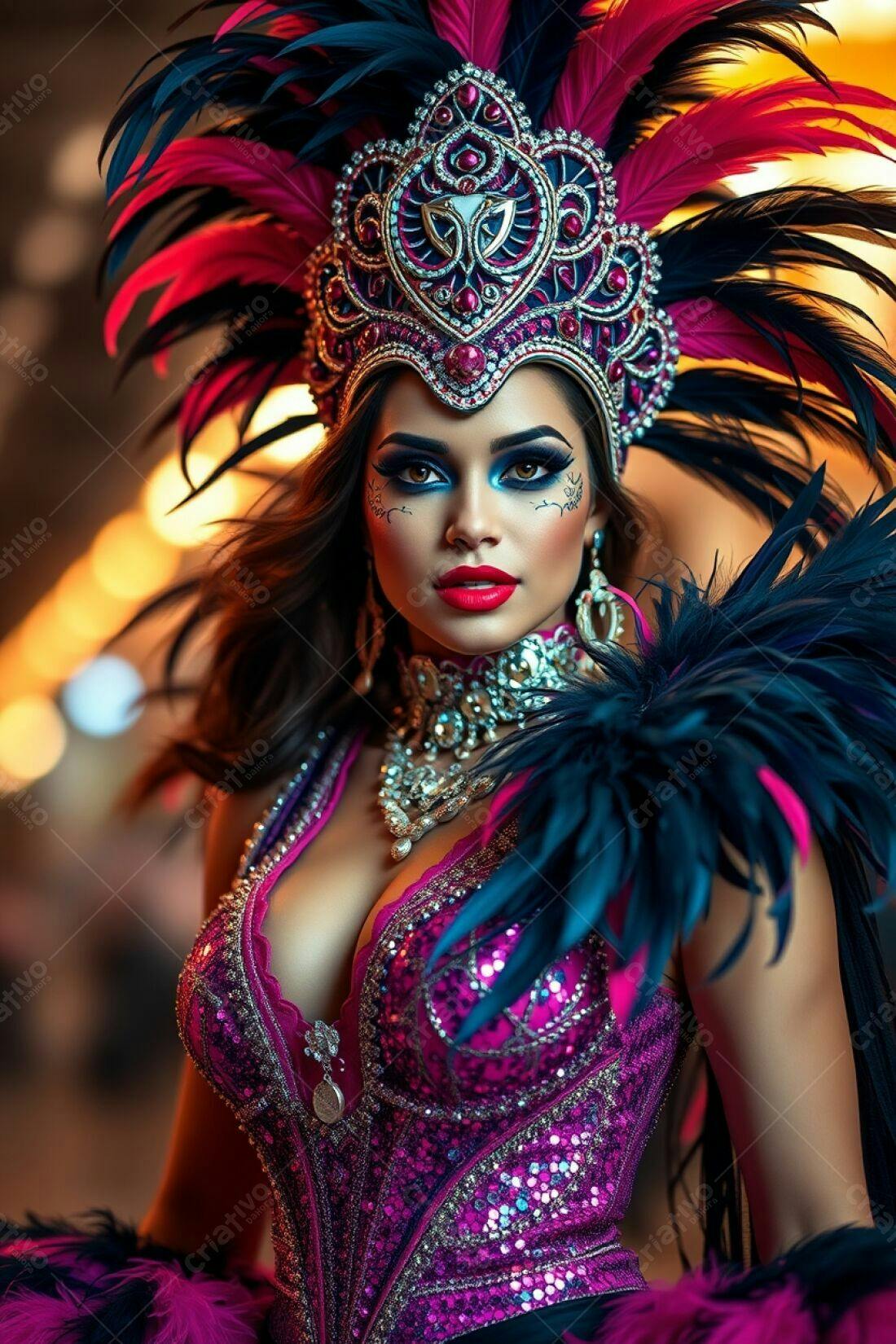 Bailarina com fantasia de penas vibrantes