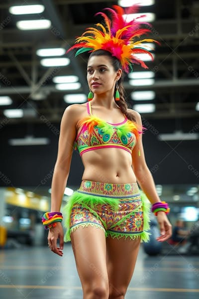 Mulher Aluna De Academia Com Fantasia De Roupa De Carnaval Colorida