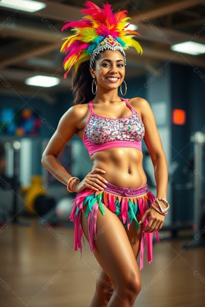 Mulher Aluna De Academia Com Fantasia De Roupa De Carnaval Colorida