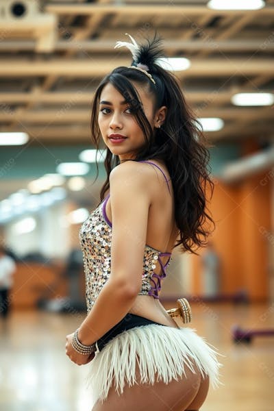 Mulher Aluna De Academia Com Fantasia De Roupa De Carnaval Colorida