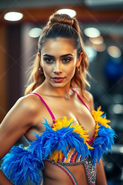 Mulher Aluna De Academia Com Fantasia De Roupa De Carnaval Colorida