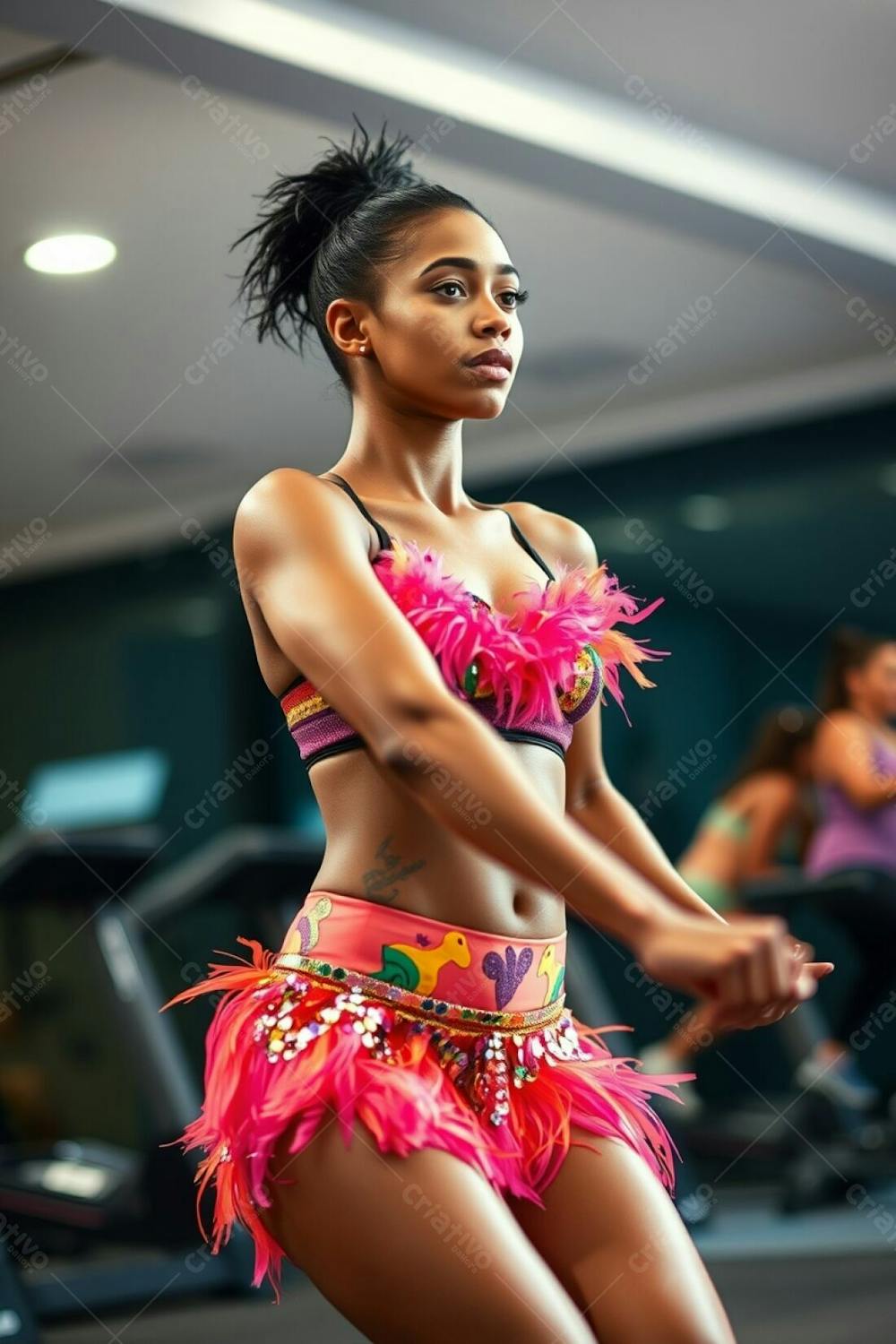 Mulher Aluna De Academia Com Fantasia De Roupa De Carnaval Colorida