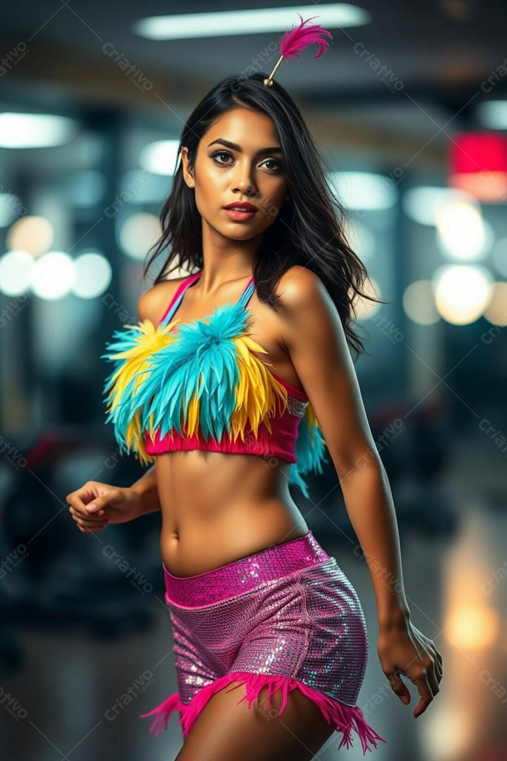 Mulher Aluna De Academia Com Fantasia De Roupa De Carnaval Colorida