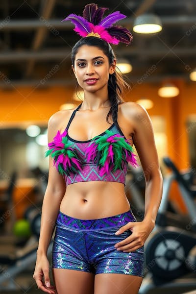 Mulher Aluna De Academia Com Fantasia De Roupa De Carnaval Colorida