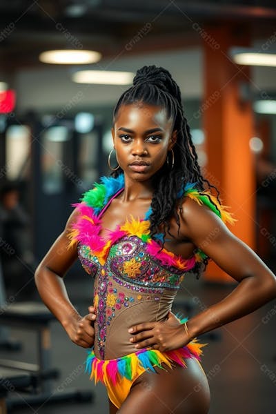 Mulher Aluna De Academia Com Fantasia De Roupa De Carnaval Colorida