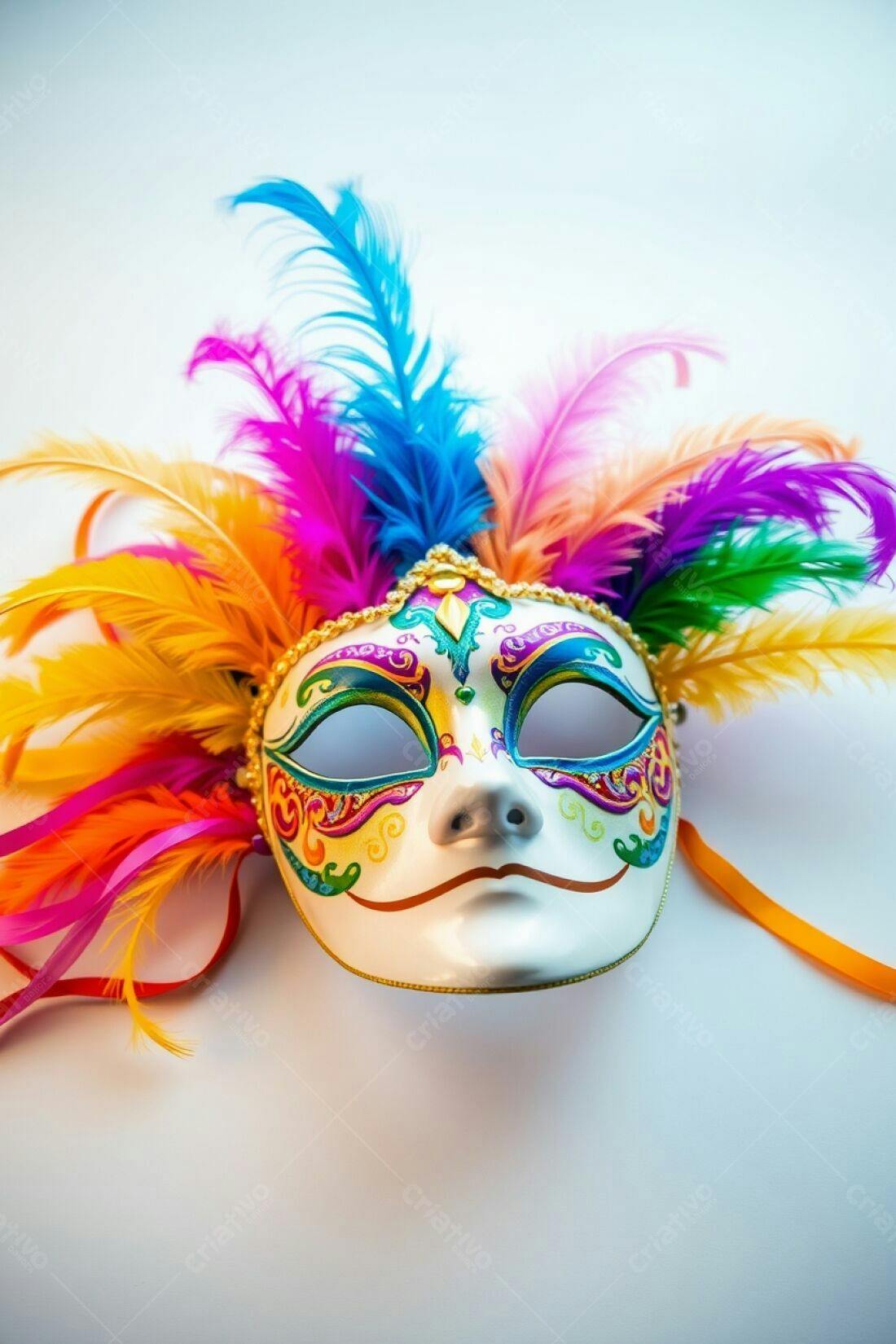 Máscara colorida com penas para Carnaval