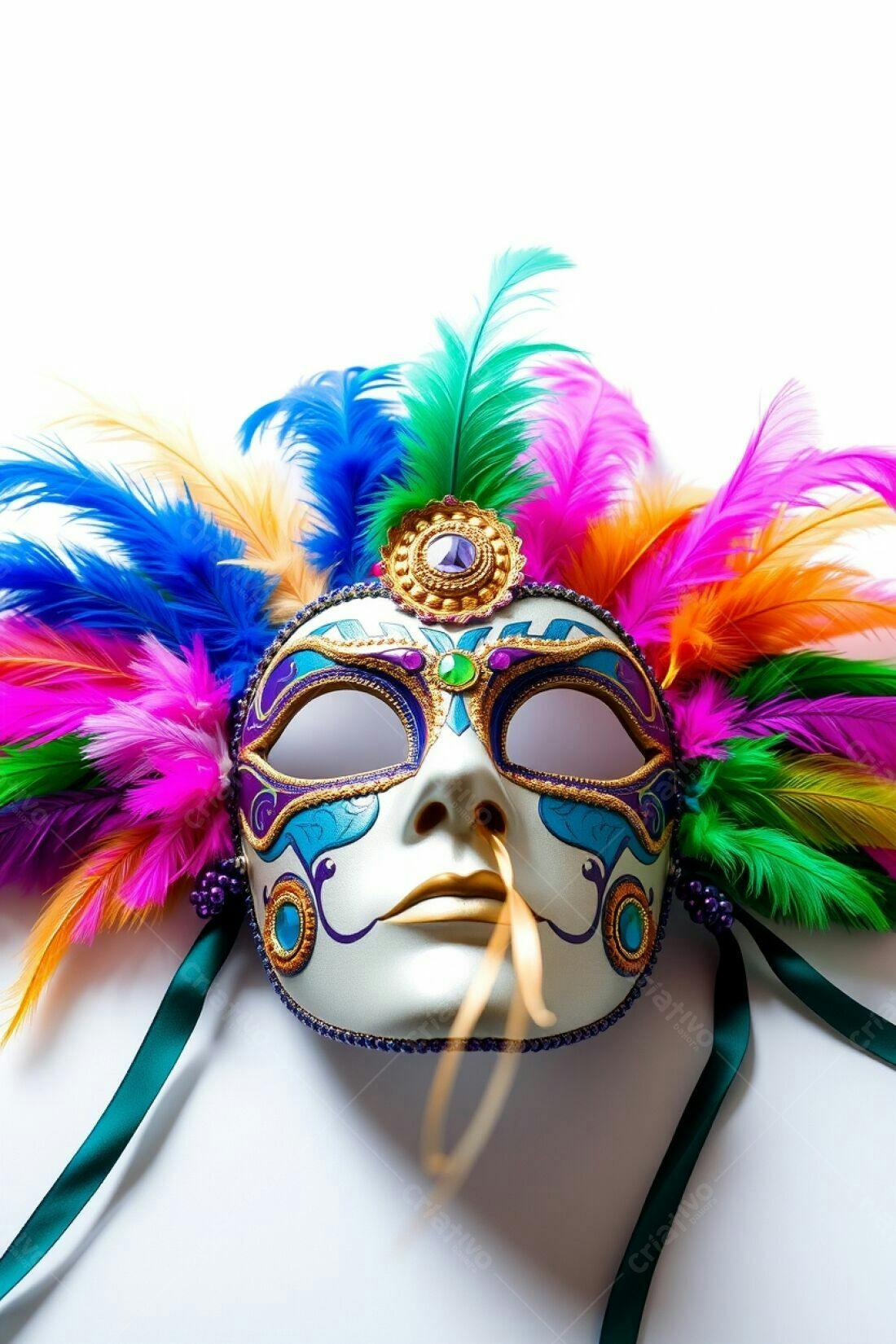 Máscara de Carnaval com penas coloridas