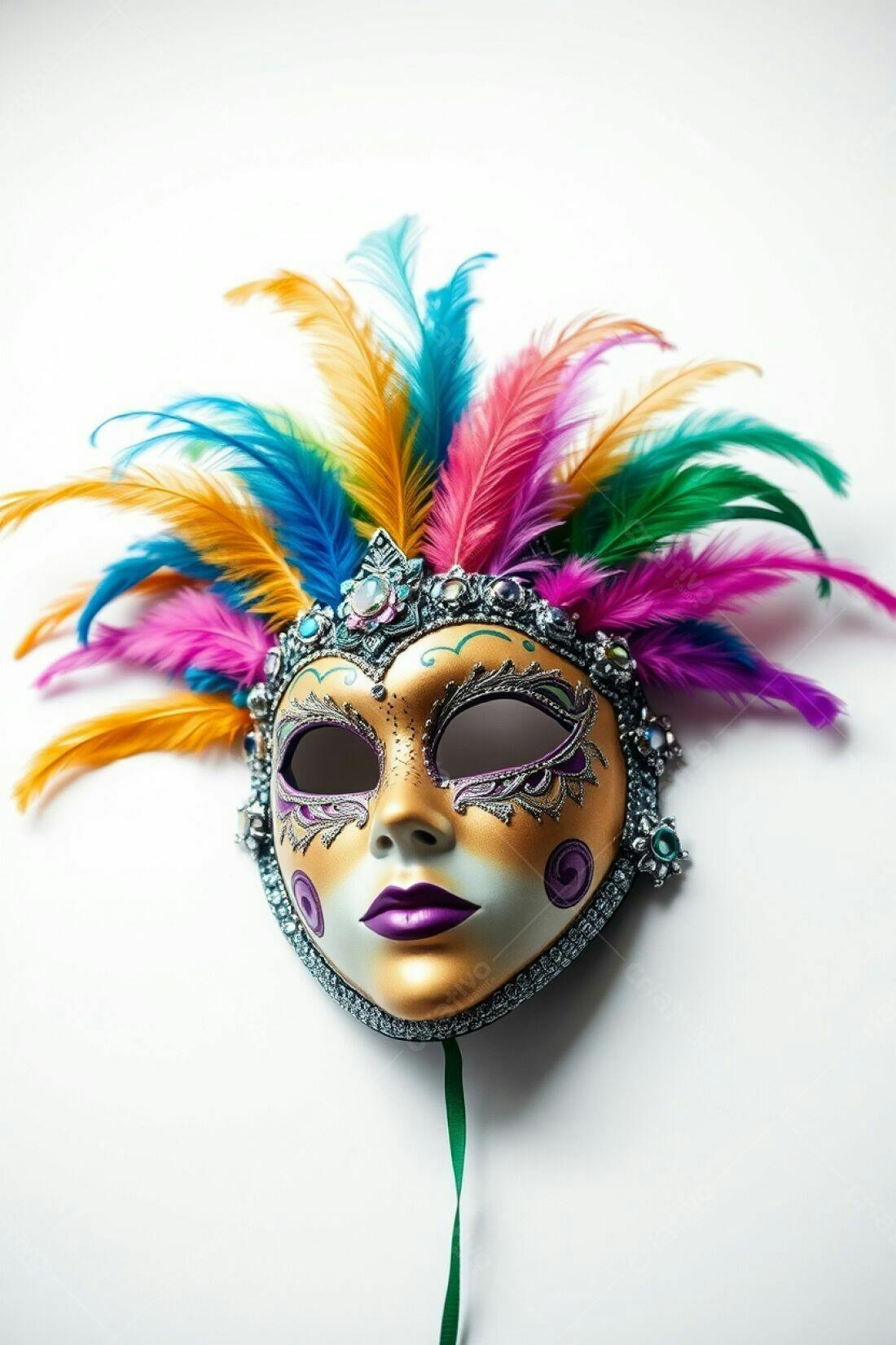 Máscara de Carnaval colorida com penas