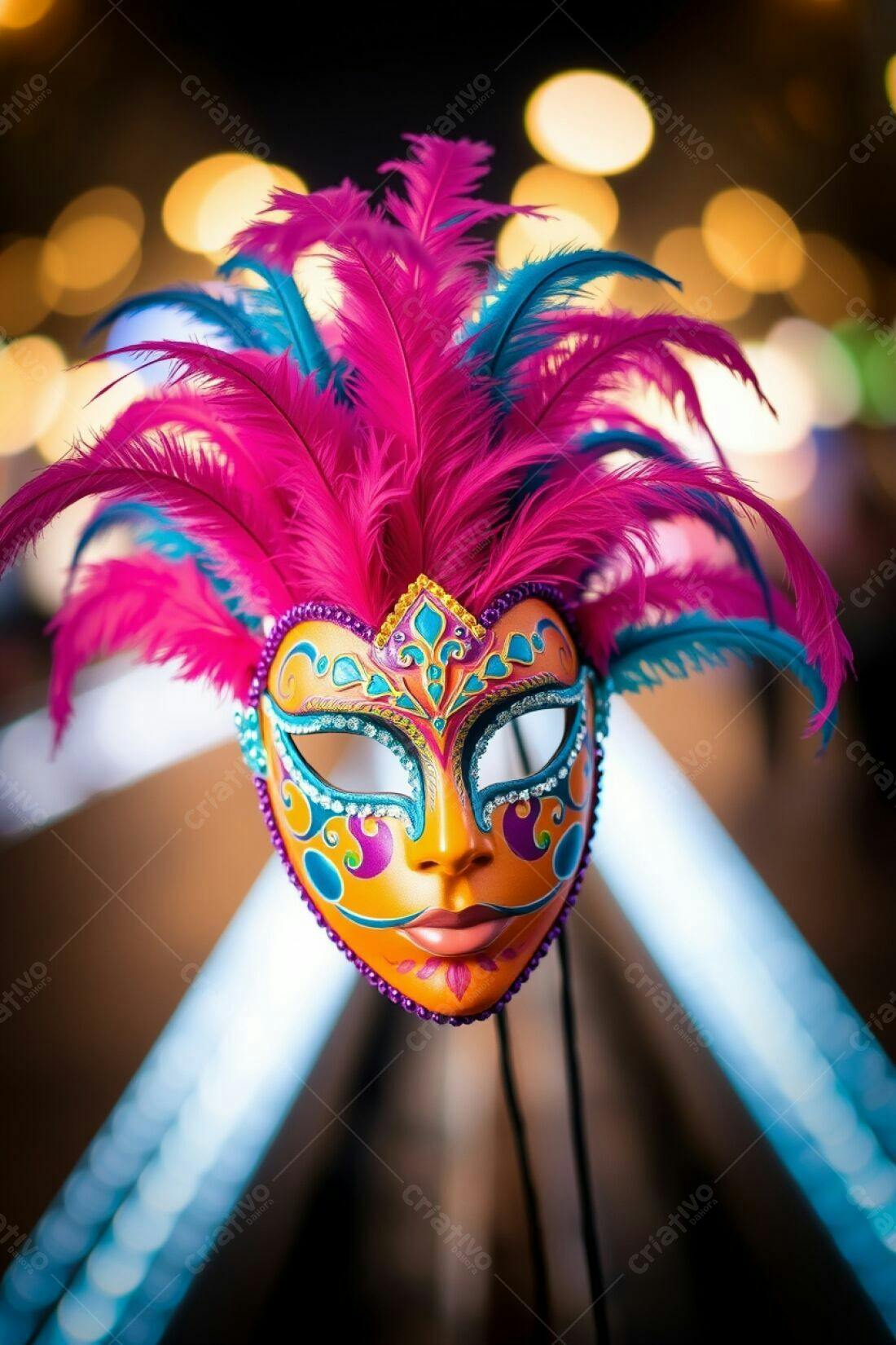 Máscara de Carnaval Rosa e Azul com Penas