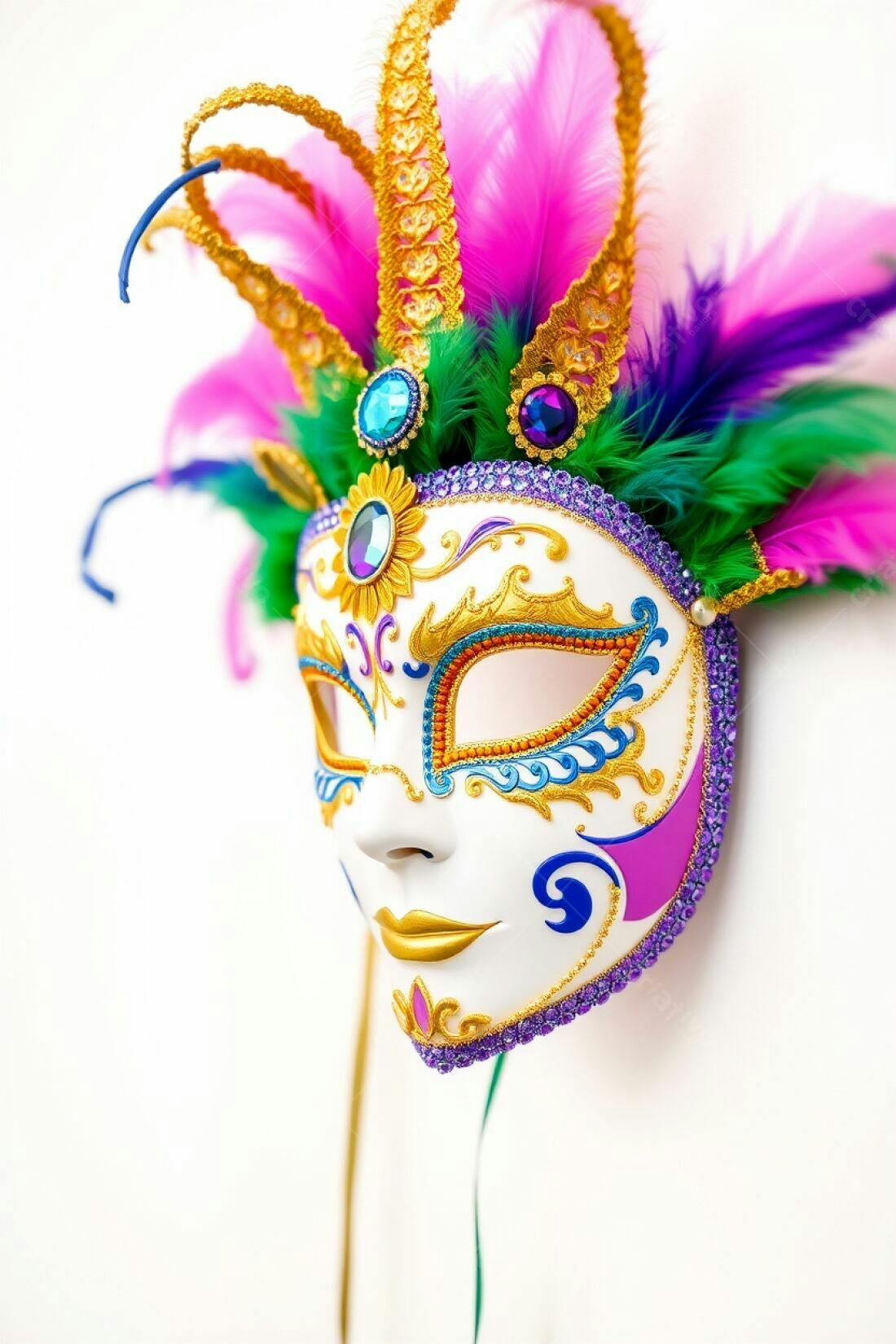 Máscara de Carnaval Veneziana colorida com penas