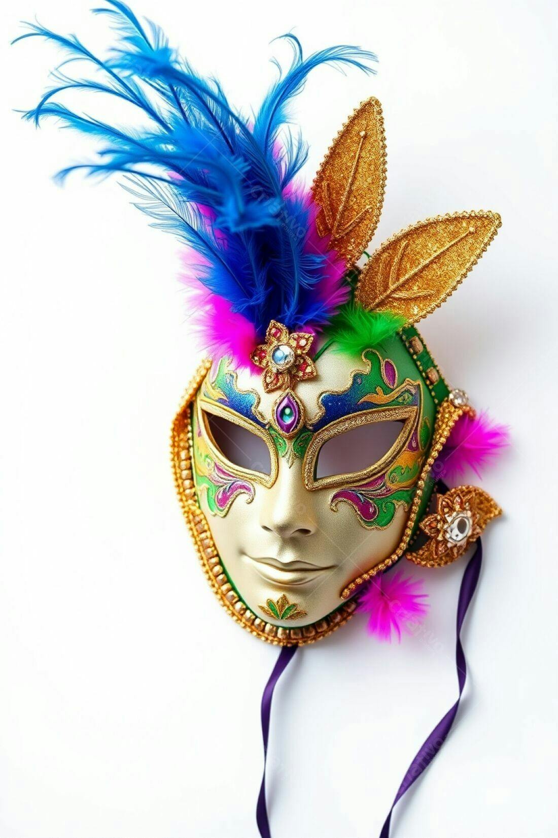 Máscara de Carnaval Veneziana Verde Dourada