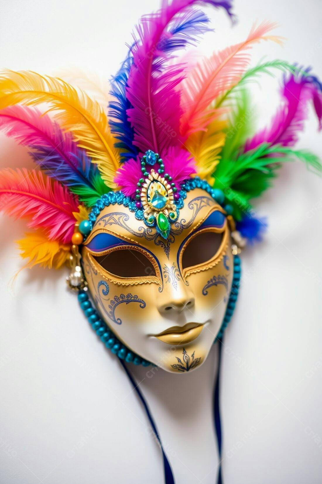 Máscara de Carnaval com Penas Coloridas